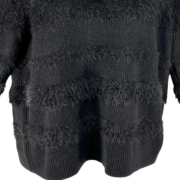 Calvin Klein Womens L Black Fuzzy Textured Knit Sweater Soft Faux Fur Crew Neck - Picture 3 of 16